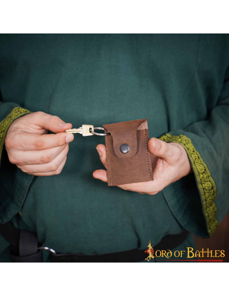 Porta-chaves-bolsa medieval em pele -...