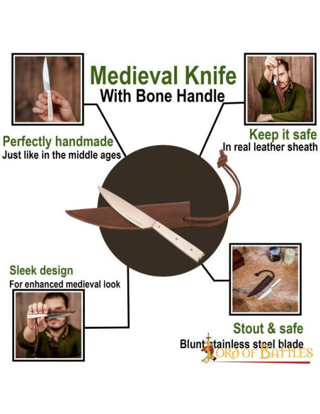 Faca medieval com cabo em osso (19 cm.)