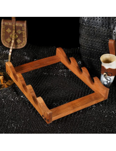 Suporte de parede de madeira para pendurar 3 espadas 2