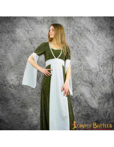 Vestido medieval Agnes em camurça - Verde