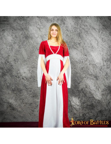 Vestido medieval Inés em camurça - Vermelho
