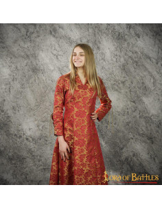 Mulher cortesã vestido medieval com brocados - Garnet 2