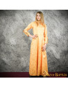 Mulher cortesã vestido medieval com brocados - Amarelo