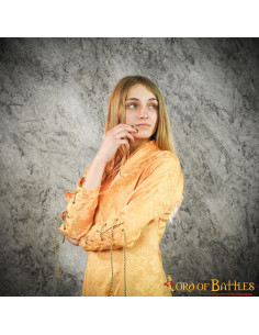 Mulher cortesã vestido medieval com brocados - Amarelo 2