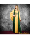 Vestido Medieval Courtesan Lisenia Fleur de Lis - Mostarda e Verde