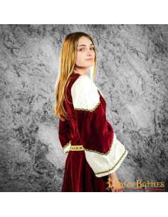 Vestido Nobre Catarina Medieval com brocados - Garnet e Cru 2
