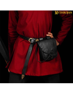 Bolsa medieval de couro com fecho chifre - Preto (20x17,5... 2