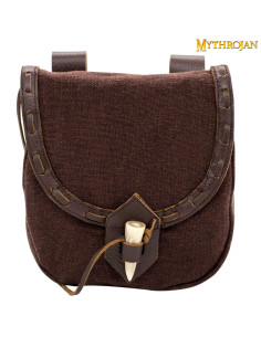 Bolsa medieval em lona e couro com fecho chifre - Marrom...