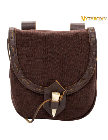 Bolsa medieval em lona e couro com fecho chifre - Marrom (20,3x17,7 cm.)