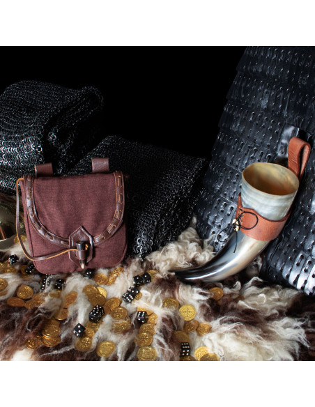 Bolsa medieval em lona e couro com...