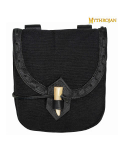 Bolsa medieval em lona e couro com fecho chifre - Preto...