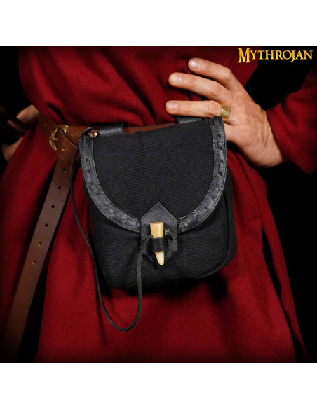 Bolsa medieval em lona e couro com...