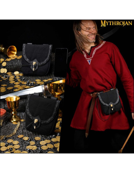 Bolsa medieval em lona e couro com...