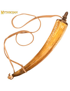 Caixa de pólvora de chifre esculpida à mão e pulseira de...