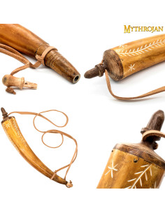 Caixa de pólvora de chifre esculpida à mão e pulseira de... 2