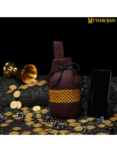 Bolsa de lã bordada medieval para cinto