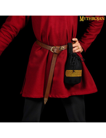 Bolsa de lã bordada medieval para cinto