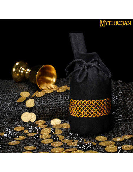 Bolsa de lã bordada medieval para cinto