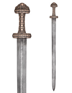 Espada Viking Ilha Eigg, cabo de bronze e lâmina de aço Damasco
