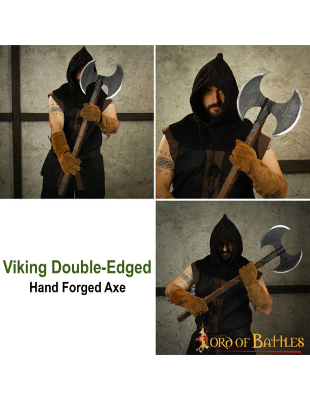 Machado Viking de dois gumes em aço...