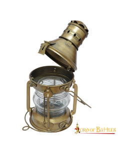 Candeeiro de óleo medieval de latão (15,7x33 cm.)