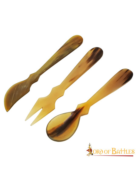 Conjunto de 3 talheres de chifre...