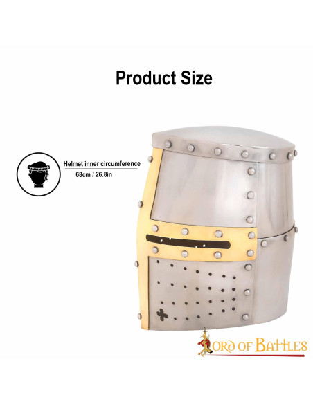 Capacete Crusader com cruz de latão