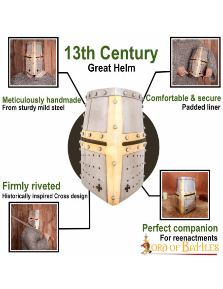 Capacete Crusader com cruz de latão