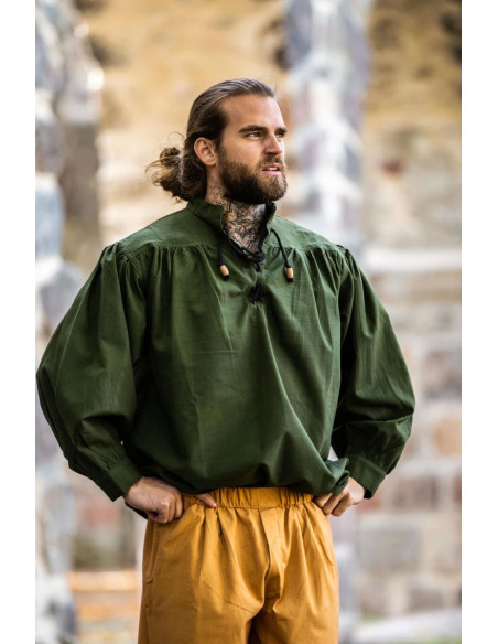 Camisa medieval verde com laços