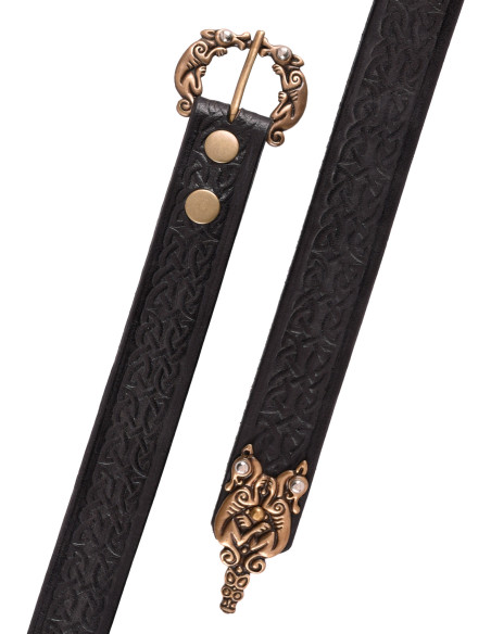 Cinto nós celtas em couro preto, 170 cm.
