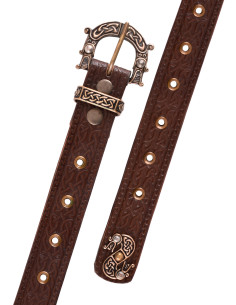 Nós celtas e cinto de cobra em couro marrom, 170 cm.