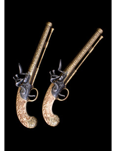 Conjunto de 2 pistolas de duelo decorativas com sílex...