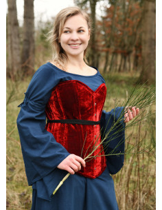 Espartilho medieval sobre busto em veludo vermelho