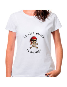 T-shirt de mulher La Vida Pirata em branco, manga curta