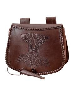 Bolsa Viking Martelo de Thor em couro marrom, para usar...