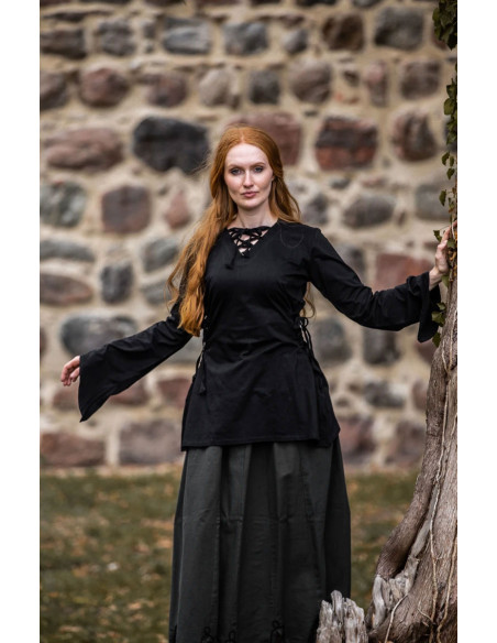 Blusa medieval Lea Black com capuz