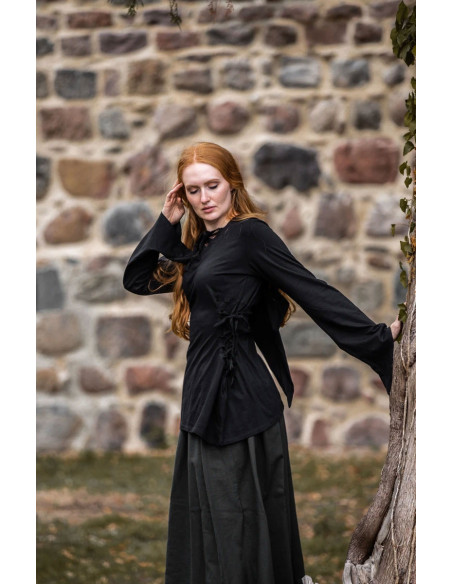 Blusa medieval Lea Black com capuz