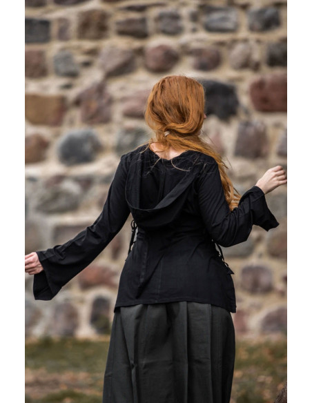 Blusa medieval Lea Black com capuz