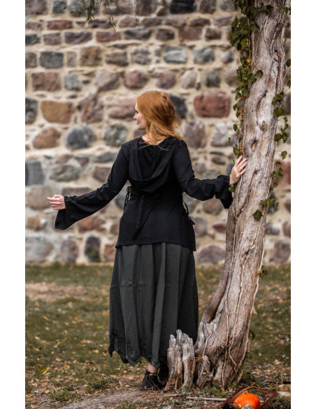 Blusa medieval Lea Black com capuz