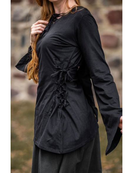 Blusa medieval Lea Black com capuz
