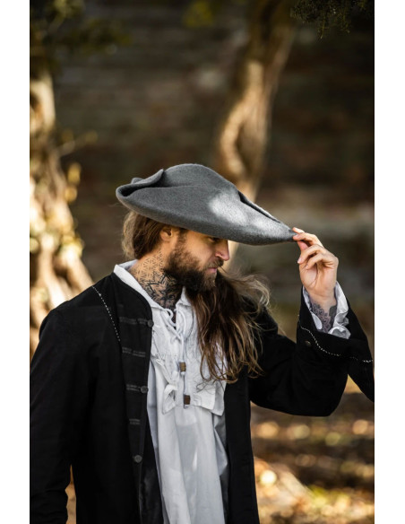 Gorro Hugo pirata tricorn em lã, cinza