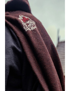 Manto Alpha Viking com bordado de lobo, marrom 2