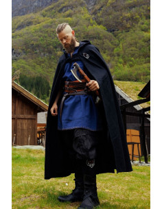 Manto Alpha Viking com bordado de lobo, preto 2