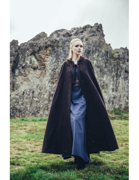 Capa de lã medieval castanha com...