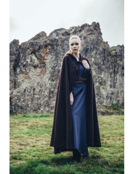 Capa de lã medieval castanha com...