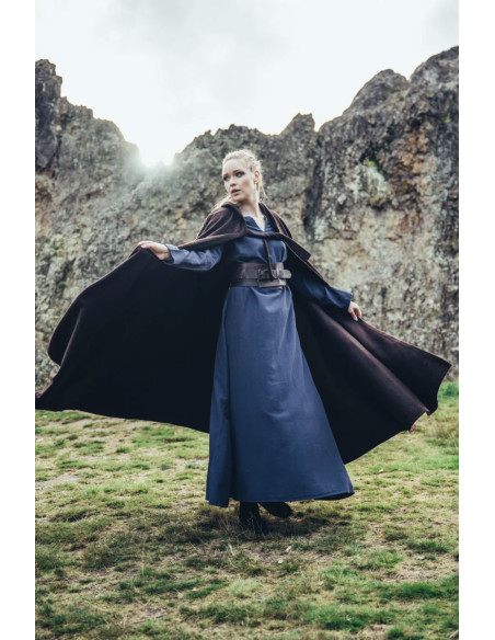 Capa de lã medieval castanha com...