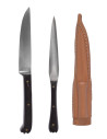 Conjunto 2 talheres medievais com capa de couro - cabo de chifre de chifre
