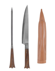 Conjunto de 2 talheres medievais longos com ameias - cabo...