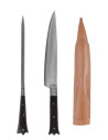 Conjunto de 2 talheres medievais longos com ameias - cabo de chifre