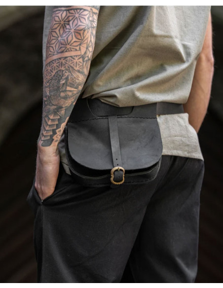 Bolsa medieval de couro preto modelo Udo